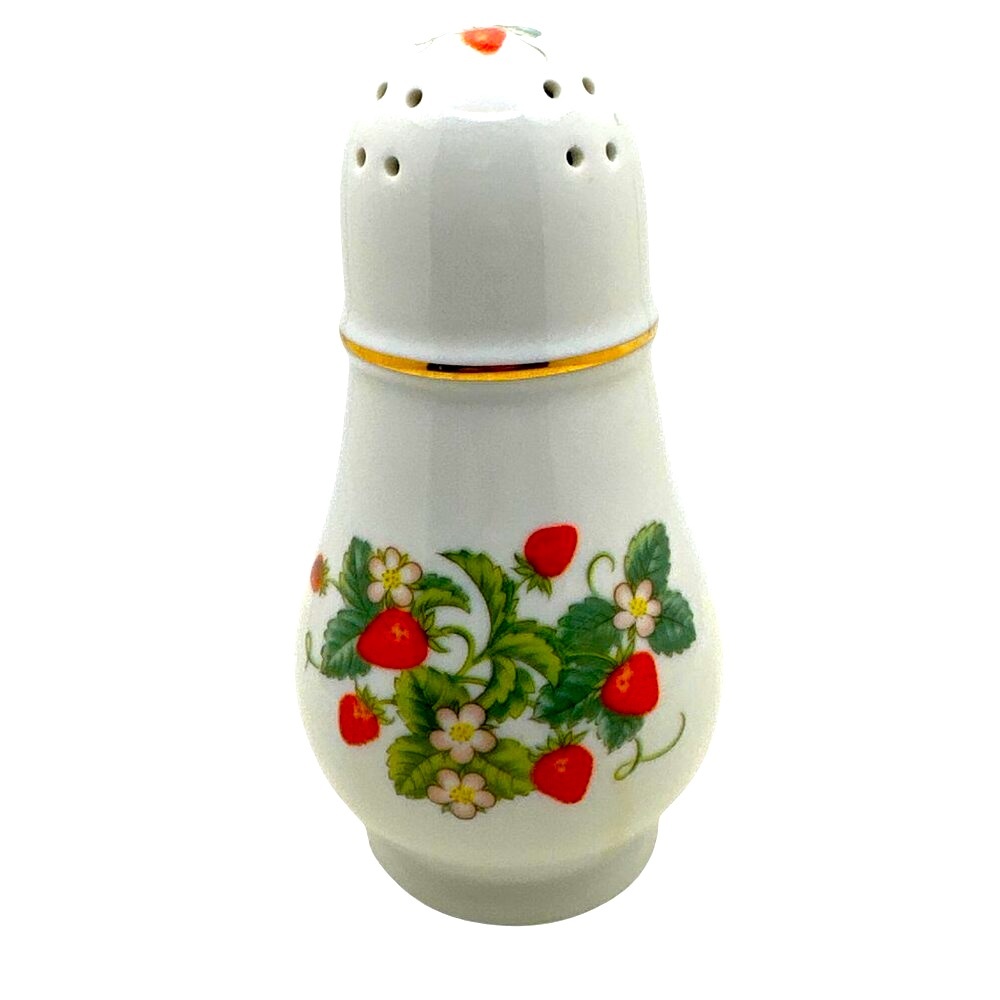 Porcelain Strawberry Motif Sugar Shaker With 22K Gold Trim